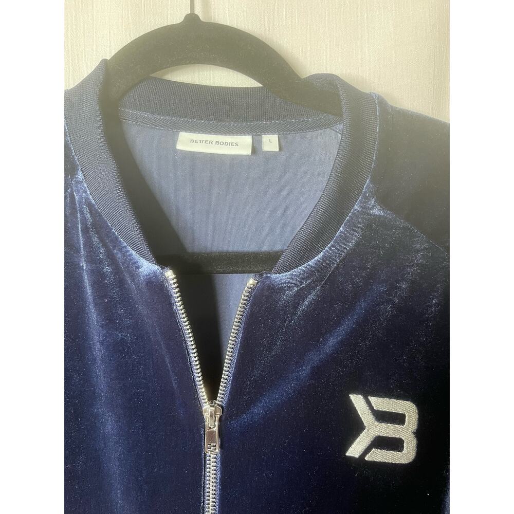 Better Bodies Navy Blue Velour Bowery Zip Front Track Jacket Large - Picture 2 of 5